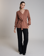 Casaco de Tricot com Faixa Softline Bege Aurora