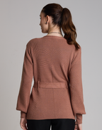 Casaco de Tricot com Faixa Softline Bege Aurora