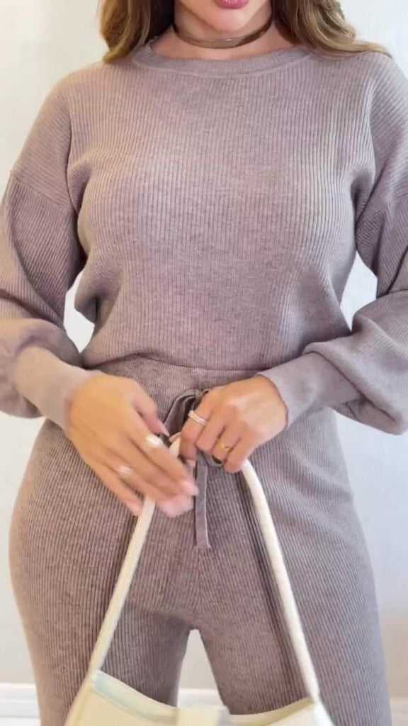 Conjunto Feminino Tricot Blusa Manga Longa e Calça Pantalona Elegante Confortável Inverno 3RD SD2008