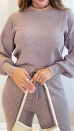 Conjunto Feminino Tricot Blusa Manga Longa e Calça Pantalona Elegante Confortável Inverno 3RD SD2008
