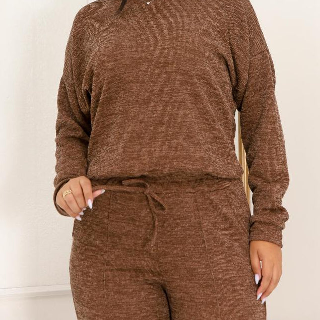 Conjunto Femenino Lanzinha Ribi canelada 2 Peças Blusa e Pantalona plus size