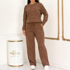 Conjunto Femenino Lanzinha Ribi canelada 2 Peças Blusa e Pantalona plus size