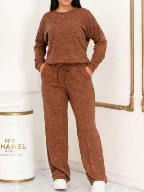 Conjunto Feminino Lanzinha Ribi canelada Gola lisa 2 Peças Blusa e Pantalona moda Inverno 2026