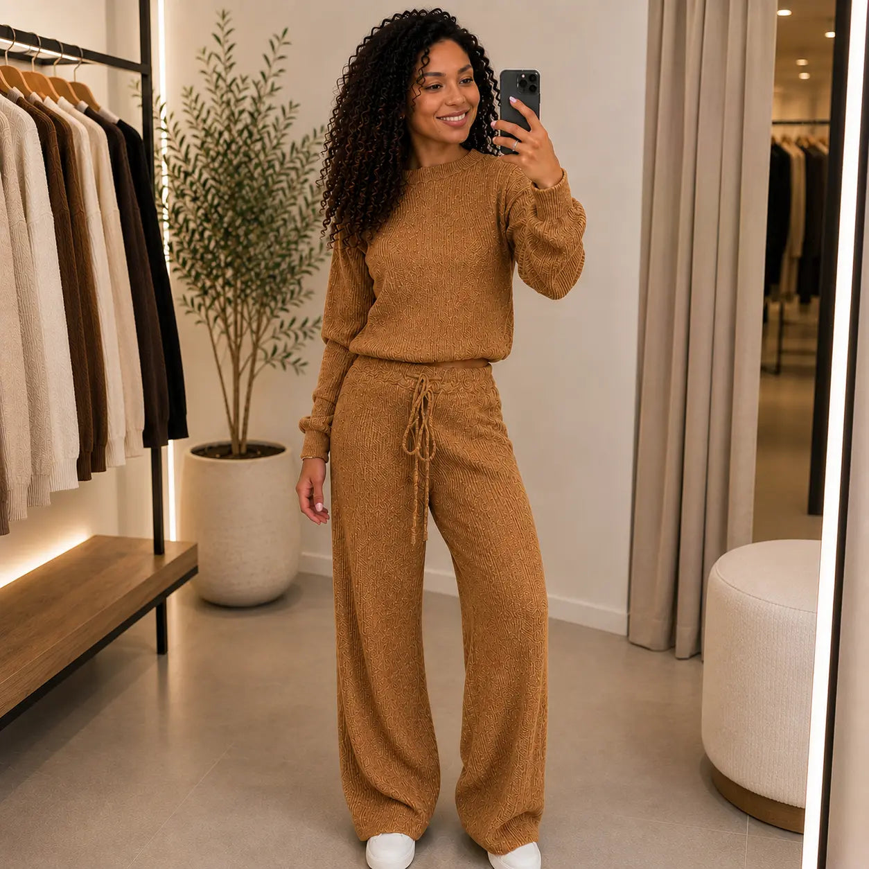 Conjunto Paty — Blusa e Calça Canelada em Tricot | Oferta de Inverno