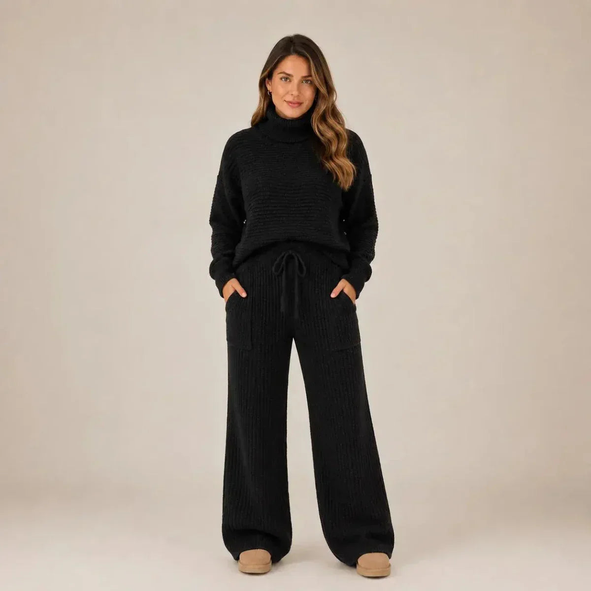 Conjunto Tatiana de Tricot Mousse — Blusa Gola Alta + Calça
