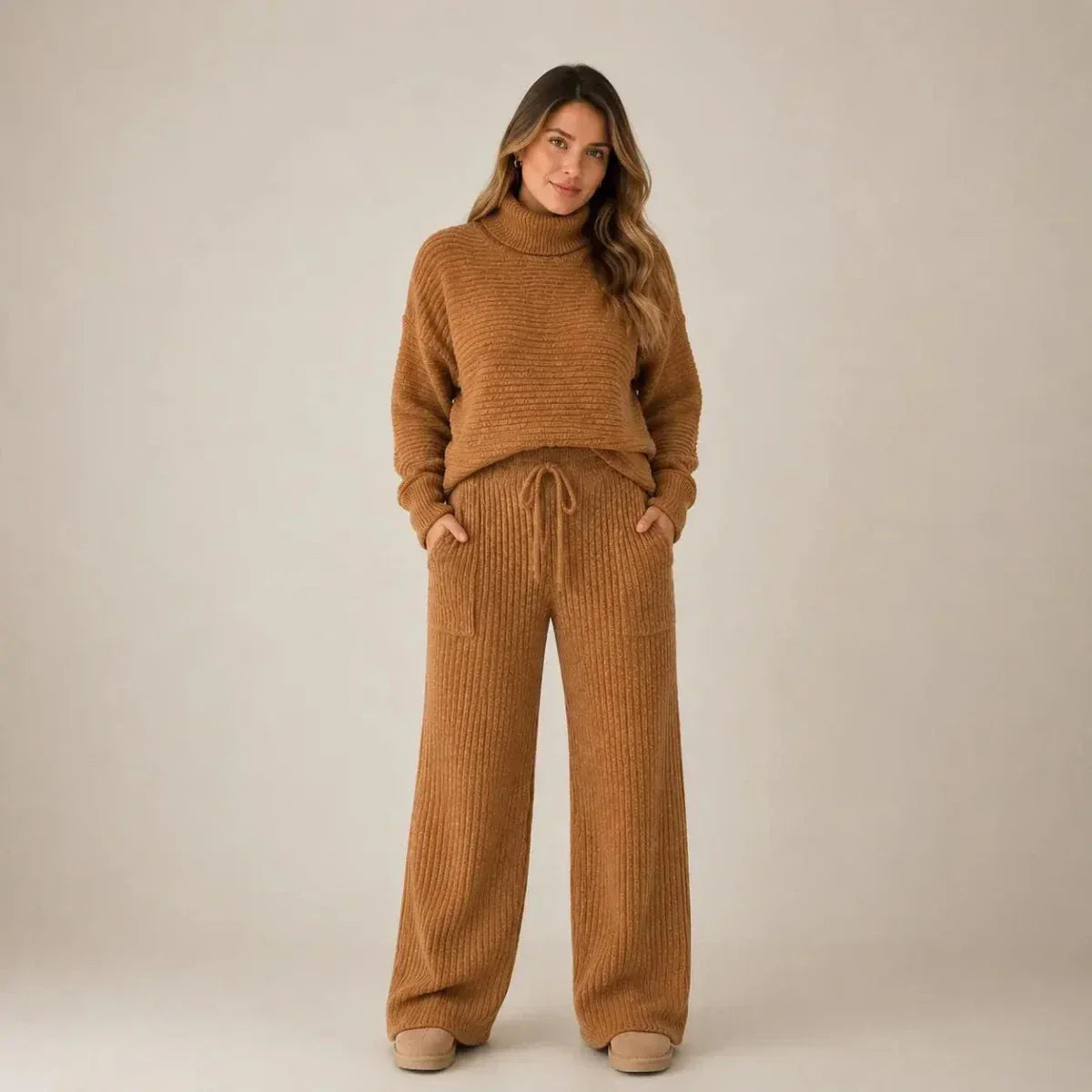 Conjunto Tatiana de Tricot Mousse — Blusa Gola Alta + Calça