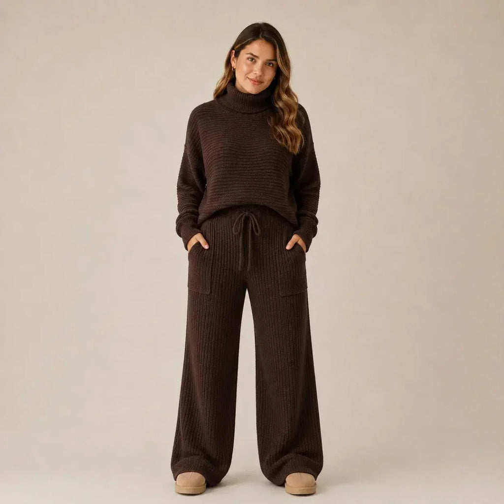 (KIT COM 2) Conjunto Tatiana de Tricot Mousse (Blusa Gola Alta + Calça)