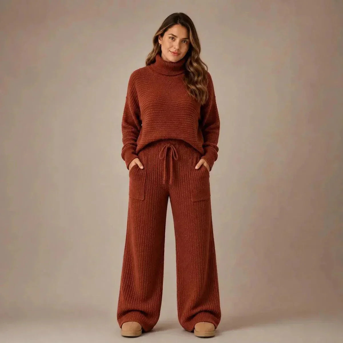 Conjunto Tatiana de Tricot Mousse (Blusa Gola Alta + Calça)